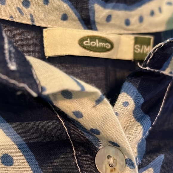 Dolmo Lightweight dress/cover up Navy and Cream Leaf Print Dress - Picture 2 of 5